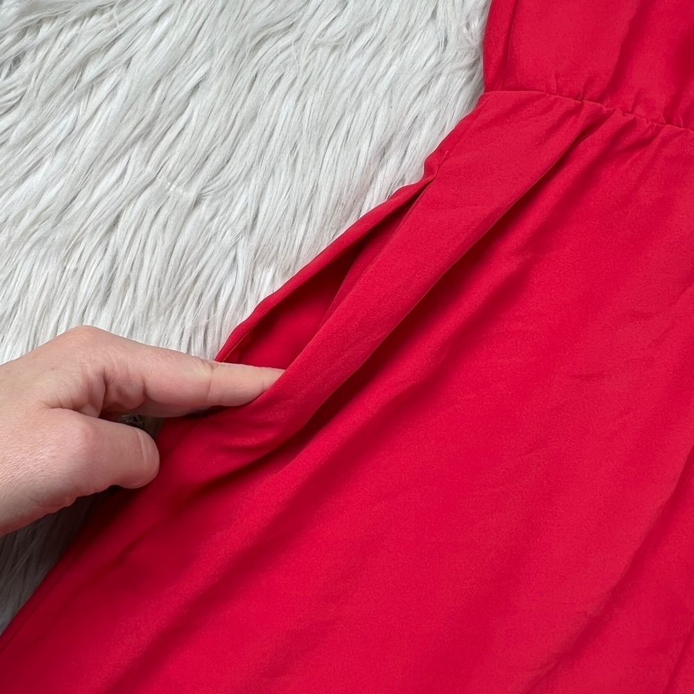 Chelsea28 Red Surplus Faux Wrap Fit Flare Dress - Picture 7 of 9
